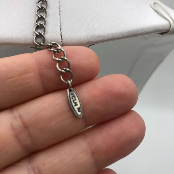 Vintage VCLM Women's Statement Necklace Fleur De Lys Rhinestones Silvertone - Picture 11 of 11